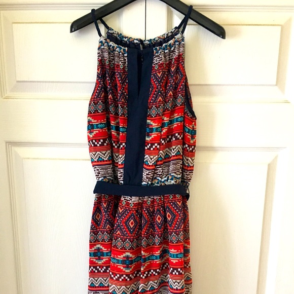 A. Byer Tribal Tunic Dress Red & Blue Patterned - Picture 1 of 9